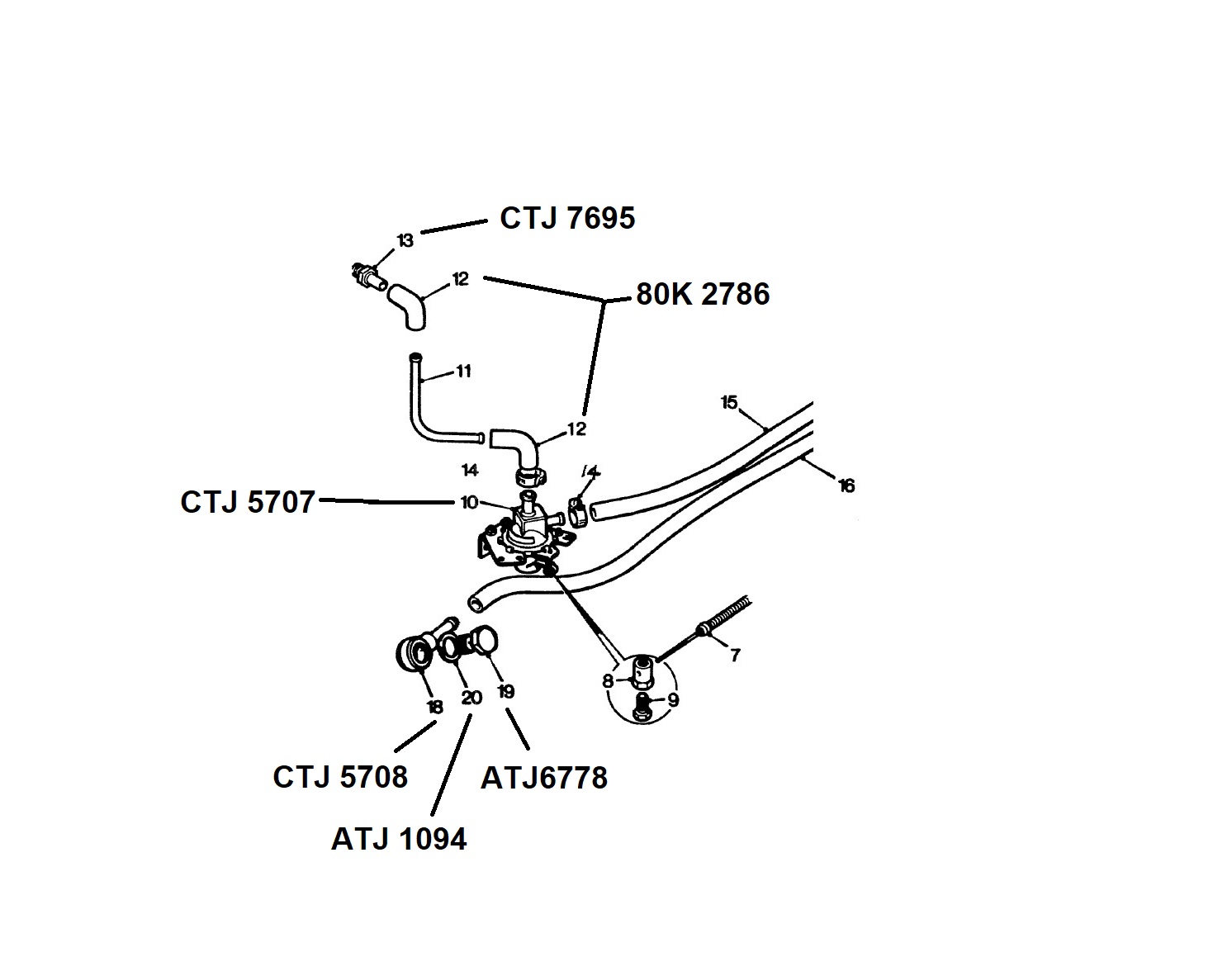 CTJ7695 Connector hose to thermostat housing Used Tractor Spare